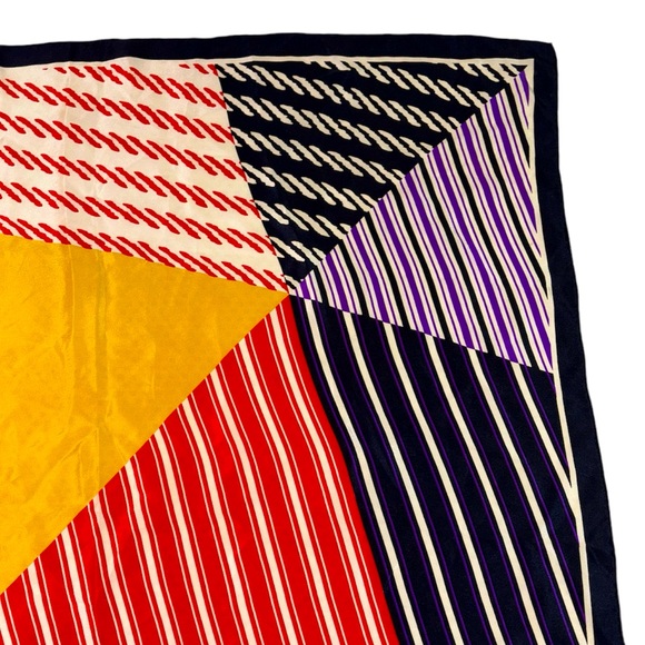 Vintage Christian Dior Silk Scarf Bold Geometric Print Stripes & Houndstooth - Picture 6 of 11